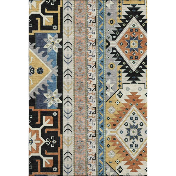 HomeRoots 9' X 12' Southwestern Area Rug in Black, Copper, and Gold - Washable, UV-Protected, Stain-Resistant! 679617