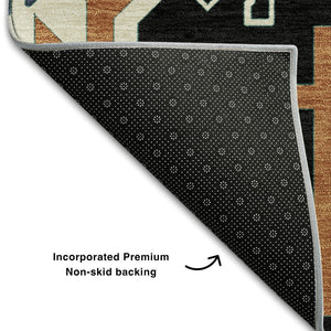 HomeRoots 9' X 12' Southwestern Area Rug in Black, Copper, and Gold - Washable, UV-Protected, Stain-Resistant! 679617