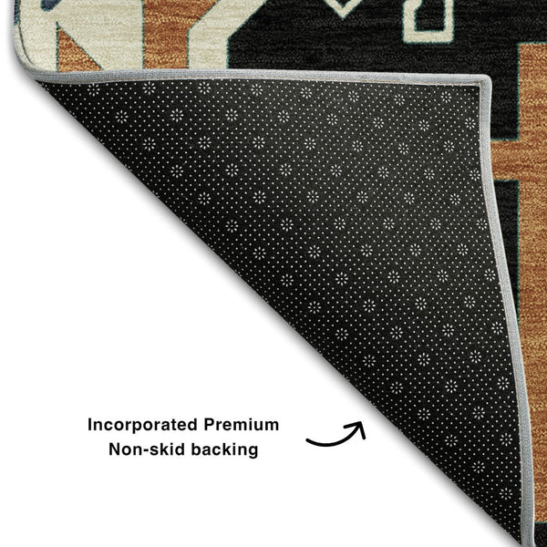 HomeRoots 9' X 12' Southwestern Area Rug in Black, Copper, and Gold - Washable, UV-Protected, Stain-Resistant! 679617