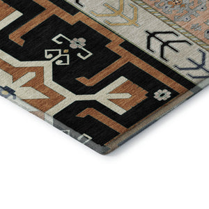 HomeRoots 9' X 12' Southwestern Area Rug in Black, Copper, and Gold - Washable, UV-Protected, Stain-Resistant! 679617