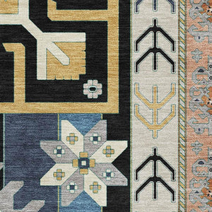 HomeRoots 9' X 12' Southwestern Area Rug in Black, Copper, and Gold - Washable, UV-Protected, Stain-Resistant! 679617
