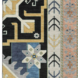HomeRoots 9' X 12' Southwestern Area Rug in Black, Copper, and Gold - Washable, UV-Protected, Stain-Resistant! 679617