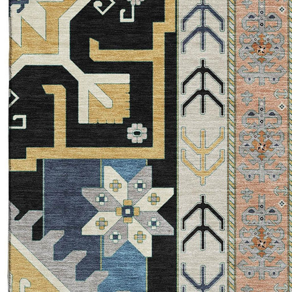 HomeRoots 9' X 12' Southwestern Area Rug in Black, Copper, and Gold - Washable, UV-Protected, Stain-Resistant! 679617