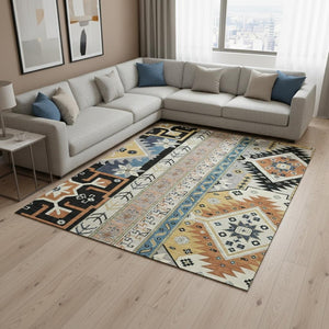 HomeRoots 10' X 14' Black Copper & Gold Southwestern Washable Area Rug - Stylish, Durable, UV-Protected Home Accent 679618