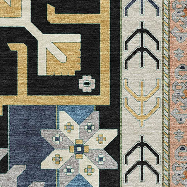 HomeRoots 10' X 14' Black Copper & Gold Southwestern Washable Area Rug - Stylish, Durable, UV-Protected Home Accent 679618