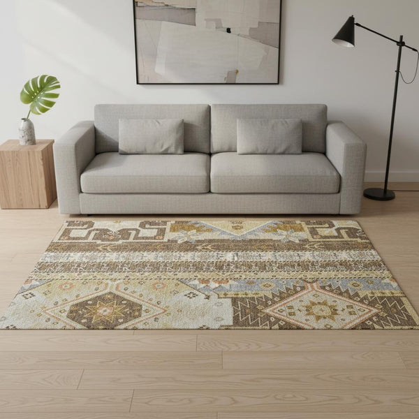HomeRoots 5' X 8' Southwestern Area Rug in Brown, Gray & Gold - Durable, Washable, UV Protected for Busy Homes 679620