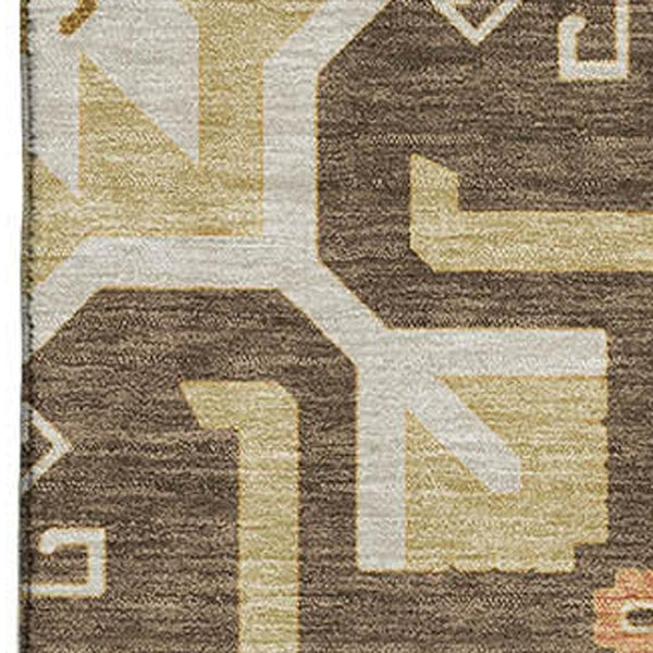 HomeRoots 5' X 8' Southwestern Area Rug in Brown, Gray & Gold - Durable, Washable, UV Protected for Busy Homes 679620