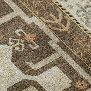 HomeRoots 8' Southwestern Washable Round Rug in Brown, Gray & Gold - UV Protection, Stain Resistant, Durable Design 679621