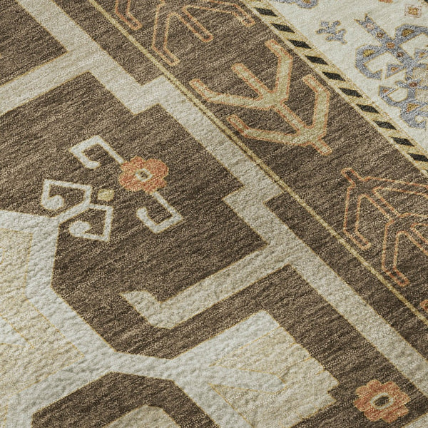 HomeRoots 8' Southwestern Washable Round Rug in Brown, Gray & Gold - UV Protection, Stain Resistant, Durable Design 679621