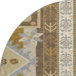 HomeRoots 8' Southwestern Washable Round Rug in Brown, Gray & Gold - UV Protection, Stain Resistant, Durable Design 679621