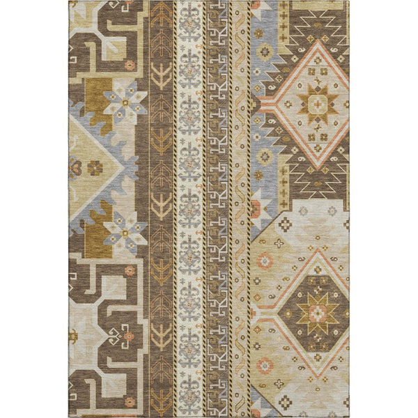 HomeRoots 8' X 10' Southwestern Washable Area Rug - Durable, UV-Protected, Stylish Brown, Gray & Gold Design 679622