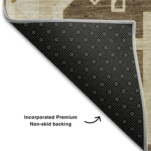 HomeRoots 8' X 10' Southwestern Washable Area Rug - Durable, UV-Protected, Stylish Brown, Gray & Gold Design 679622
