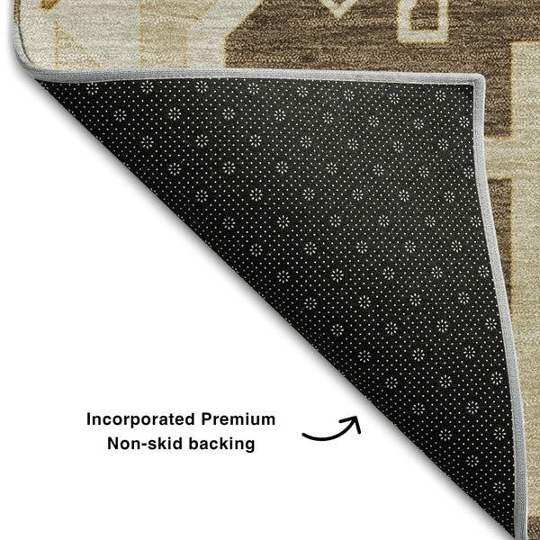 HomeRoots 8' X 10' Southwestern Washable Area Rug - Durable, UV-Protected, Stylish Brown, Gray & Gold Design 679622