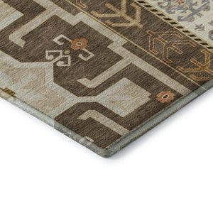 HomeRoots 8' X 10' Southwestern Washable Area Rug - Durable, UV-Protected, Stylish Brown, Gray & Gold Design 679622