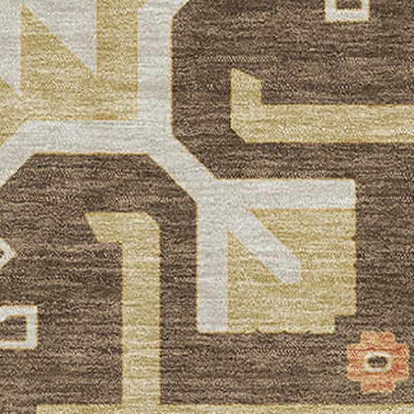 HomeRoots 8' X 10' Southwestern Washable Area Rug - Durable, UV-Protected, Stylish Brown, Gray & Gold Design 679622
