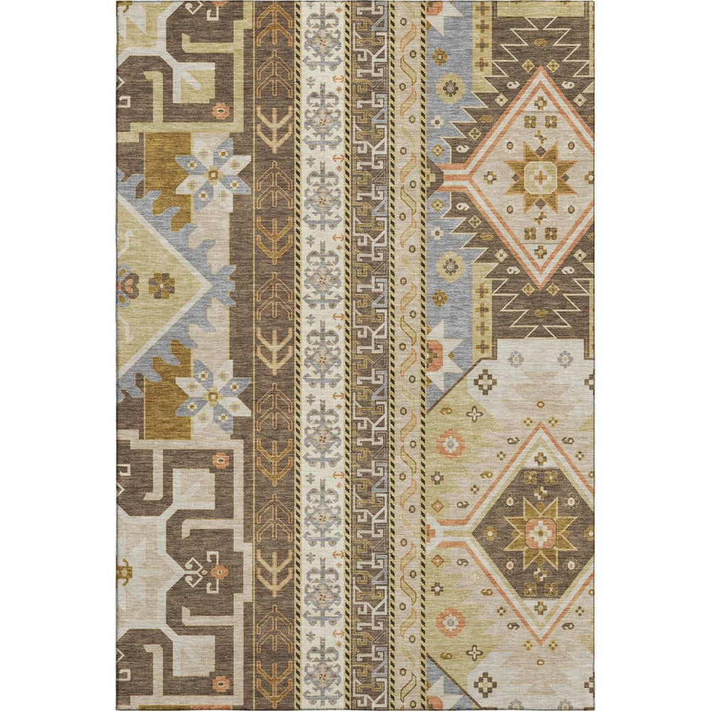 HomeRoots 9' X 12' Brown Gray Gold Southwestern Area Rug - Durable, Washable, UV-Protected for Busy Homes 679623