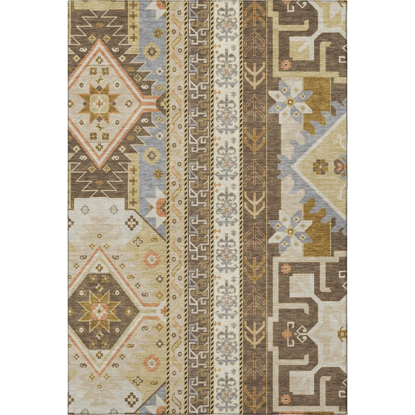 HomeRoots 9' X 12' Brown Gray Gold Southwestern Area Rug - Durable, Washable, UV-Protected for Busy Homes 679623
