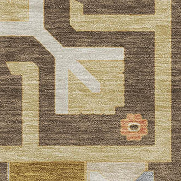 HomeRoots 10' Southwestern Washable Area Rug in Brown, Gray & Gold - UV Protected for Family-Friendly Living 679624