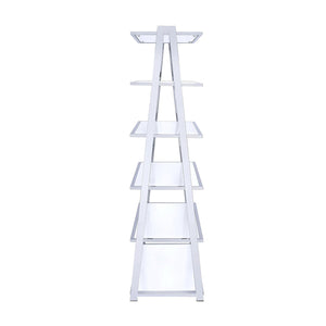 English Elm 6-Tier Leaning Bookcase White High Gloss with Chrome Frame, 6 Open Shelves for Books & Display Decor B016S00016