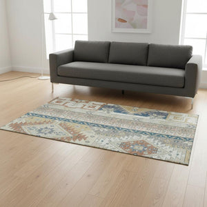 HomeRoots 5' X 8' Southwestern Area Rug in Ivory, Copper & Teal - Washable, UV Protected, Durable & Stylish 679626