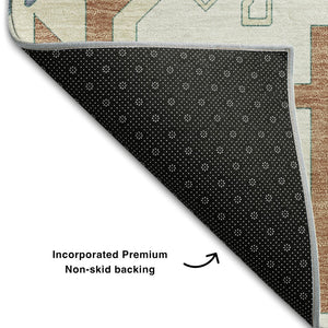HomeRoots 5' X 8' Southwestern Area Rug in Ivory, Copper & Teal - Washable, UV Protected, Durable & Stylish 679626