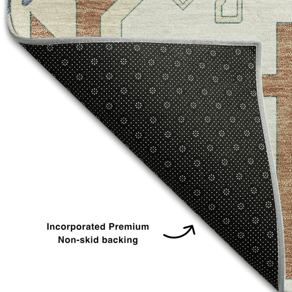 HomeRoots 5' X 8' Southwestern Area Rug in Ivory, Copper & Teal - Washable, UV Protected, Durable & Stylish 679626