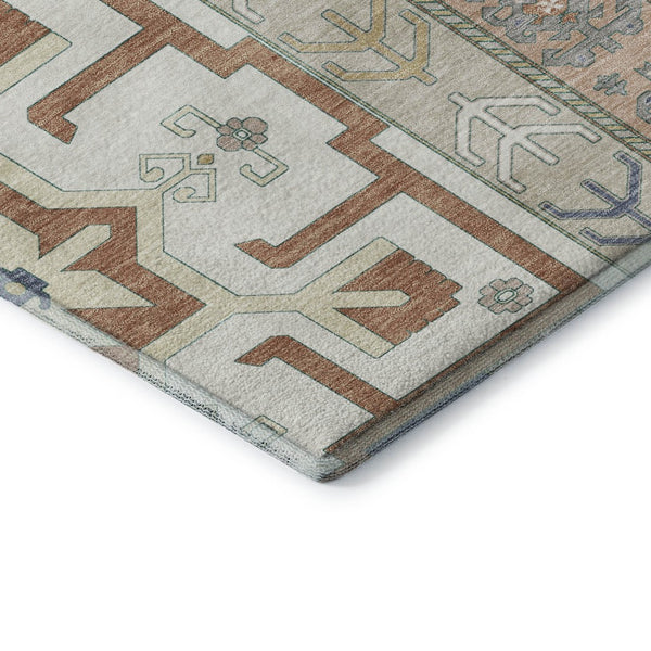 HomeRoots 5' X 8' Southwestern Area Rug in Ivory, Copper & Teal - Washable, UV Protected, Durable & Stylish 679626