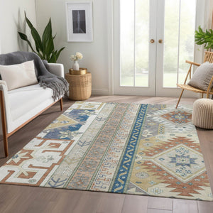 HomeRoots 5' X 8' Southwestern Area Rug in Ivory, Copper & Teal - Washable, UV Protected, Durable & Stylish 679626