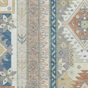 HomeRoots 5' X 8' Southwestern Area Rug in Ivory, Copper & Teal - Washable, UV Protected, Durable & Stylish 679626