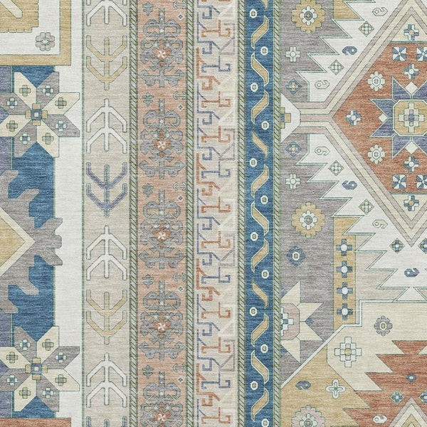 HomeRoots 5' X 8' Southwestern Area Rug in Ivory, Copper & Teal - Washable, UV Protected, Durable & Stylish 679626