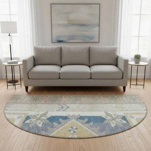 HomeRoots 8' Southwestern Round Rug in Ivory, Copper & Teal – Washable, UV-Protected, Durable & Stylish Decor 679627