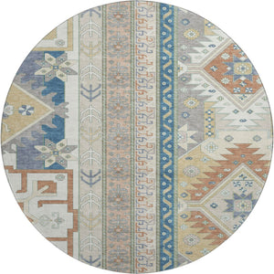 HomeRoots 8' Southwestern Round Rug in Ivory, Copper & Teal – Washable, UV-Protected, Durable & Stylish Decor 679627