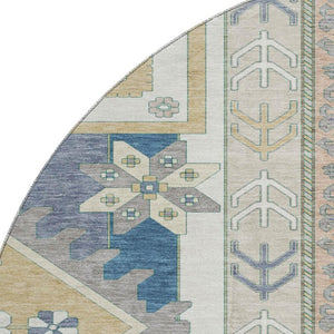 HomeRoots 8' Southwestern Round Rug in Ivory, Copper & Teal – Washable, UV-Protected, Durable & Stylish Decor 679627