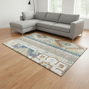 HomeRoots 8' X 10' Southwestern Washable Area Rug in Ivory, Copper & Teal - Durable, UV-Resistant Design 679628