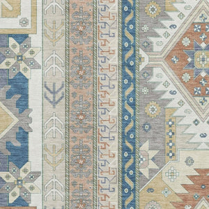 HomeRoots 8' X 10' Southwestern Washable Area Rug in Ivory, Copper & Teal - Durable, UV-Resistant Design 679628