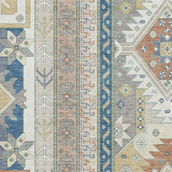 HomeRoots 8' X 10' Southwestern Washable Area Rug in Ivory, Copper & Teal - Durable, UV-Resistant Design 679628