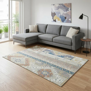 HomeRoots 10' X 14' Southwestern Washable Area Rug in Ivory, Copper & Teal - UV Protected & Stain Resistant 679630