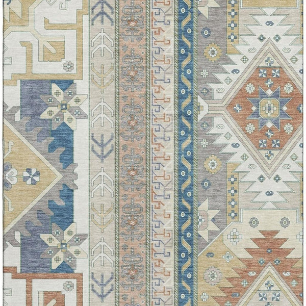 HomeRoots 10' X 14' Southwestern Washable Area Rug in Ivory, Copper & Teal - UV Protected & Stain Resistant 679630
