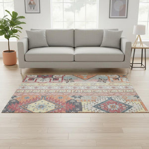 HomeRoots 5' X 8' Southwestern Linen Blush & Gray Area Rug - Washable, UV-Protected, Stylish & Durable Design 679632