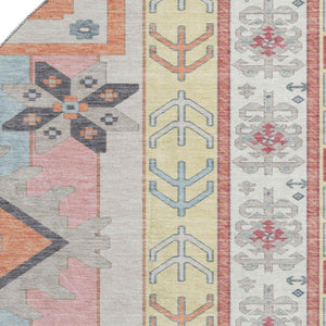 HomeRoots 8' Linen Blush and Gray Southwestern Round Rug – Durable, Washable, UV-Protected for Stylish Spaces 679633