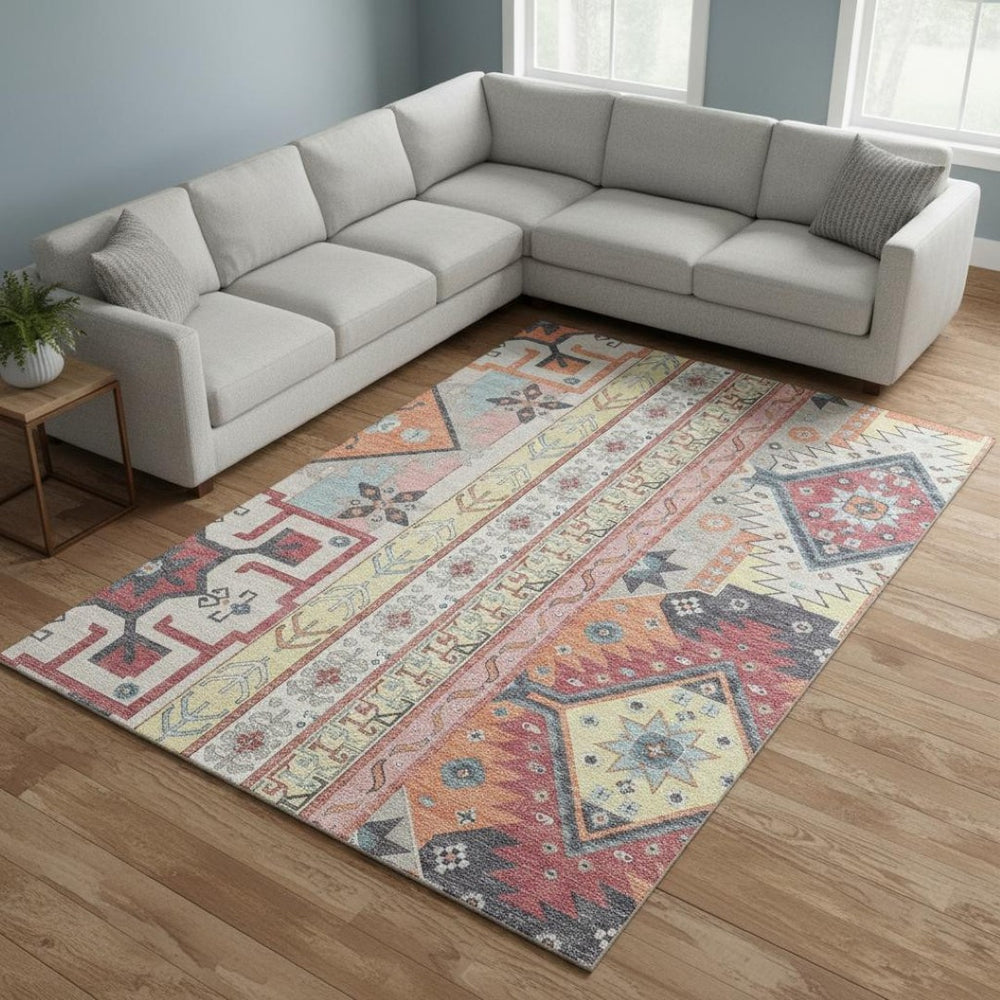 HomeRoots 8' X 10' Stylish Southwestern Washable Area Rug in Linen Blush & Gray with UV Protection & Durability 679634