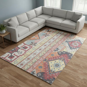 HomeRoots 8' X 10' Stylish Southwestern Washable Area Rug in Linen Blush & Gray with UV Protection & Durability 679634