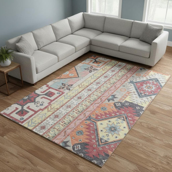 HomeRoots 8' X 10' Stylish Southwestern Washable Area Rug in Linen Blush & Gray with UV Protection & Durability 679634