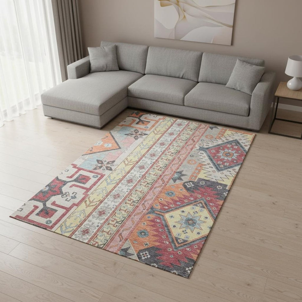 HomeRoots 9' X 12' Linen Blush & Gray Southwestern Washable Area Rug - UV Protected, Durable & Stylish Design 679635