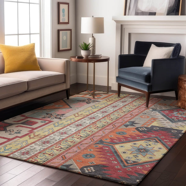 HomeRoots 9' X 12' Linen Blush & Gray Southwestern Washable Area Rug - UV Protected, Durable & Stylish Design 679635