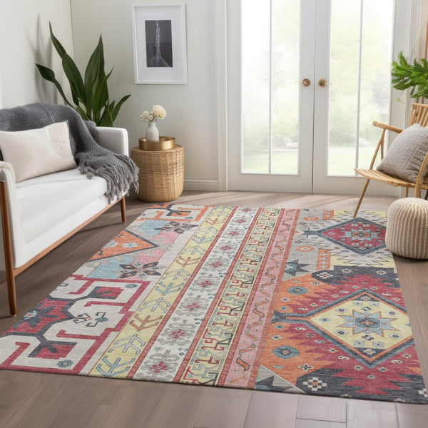 HomeRoots 9' X 12' Linen Blush & Gray Southwestern Washable Area Rug - UV Protected, Durable & Stylish Design 679635