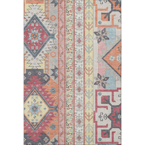 HomeRoots 9' X 12' Linen Blush & Gray Southwestern Washable Area Rug - UV Protected, Durable & Stylish Design 679635