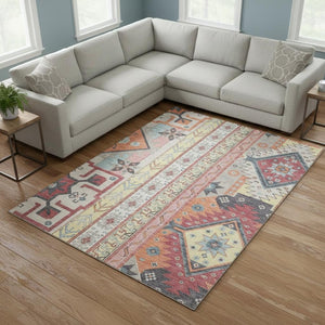 HomeRoots 10' X 14' Southwestern Washable Area Rug - Linen Blush & Gray, UV Protected, Stain Resistant Design 679636