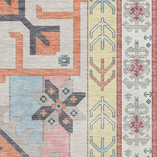 HomeRoots 10' X 14' Southwestern Washable Area Rug - Linen Blush & Gray, UV Protected, Stain Resistant Design 679636