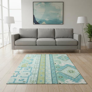HomeRoots 5' X 8' Southwestern-Inspired Mint Green Area Rug - Durable, Washable, UV-Protected & Easy Care 679638